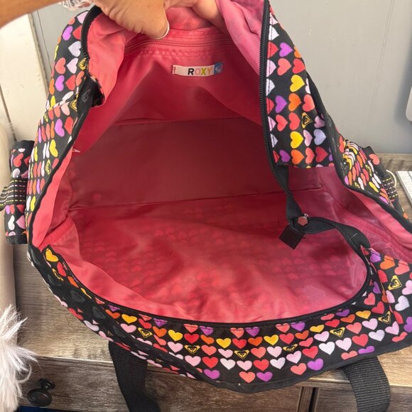 Roxy Quicksilver Heart Patterned Black & Pink Lightweight Tote Bag - Picture 10 of 10